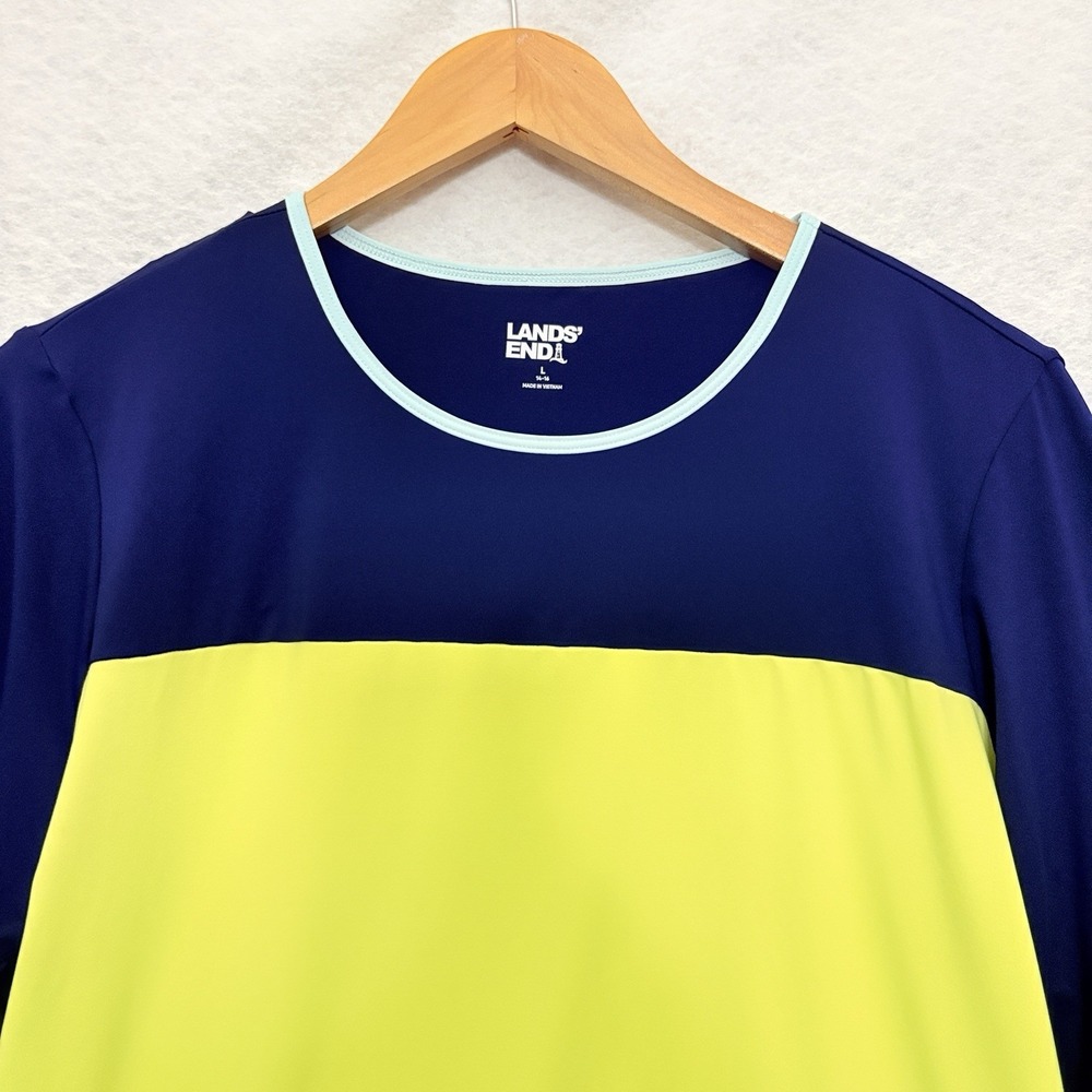 Lands End Women's Size Large Swim Tee Rash Guard Colorblock UPF 50 Long Sleeve - Picture 3 of 7